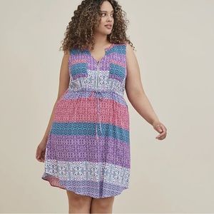 Torrid Pink and Blue Midi Dress with Striped Pattern